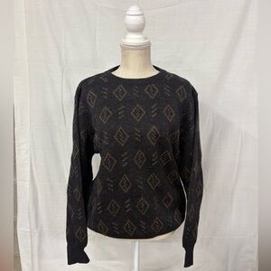 Vintage 90s Woodward Black Gray Indie Knitted Grandpa Style Sweater Size Large